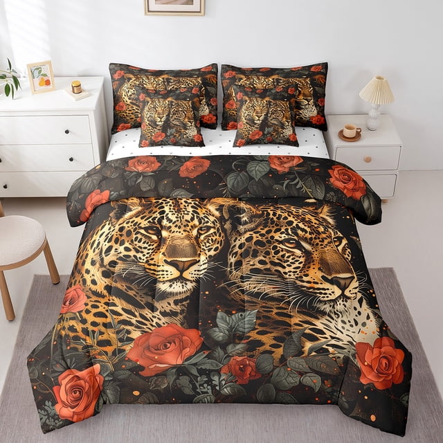 YST Ensemble de Literie Safari Guépard Léopard pour Couple, 7 Pcs, Lit Simple