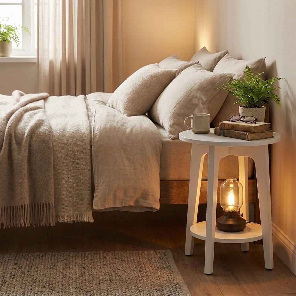 Ledrem White Round 2-Tier Accent Side Table with Storage
