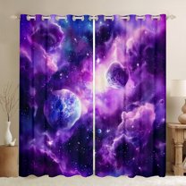 Manfei Galaxy Starry Sky Curtains Pack of 2 (42x84 Each),Universe Palnets Curtains Blackout,Purple White Bedroom Curtains For Girl Boys,Microfiber Bedroom Decor