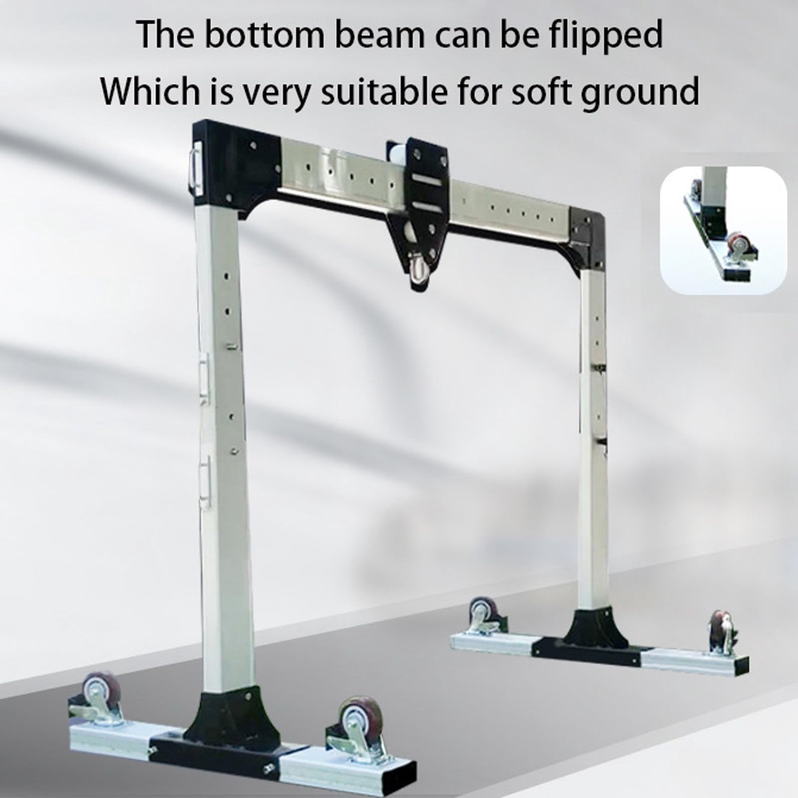 Portable Aluminum Gantry Crane, 1100 lbs Capacity Adjustable Shop Lift Hoist, 4.9-9.5 ft Height & 5.3-7.5 ft Beam Width, 2-Post Mobile Lifting System for Garage, Workshop, and Auto Repair