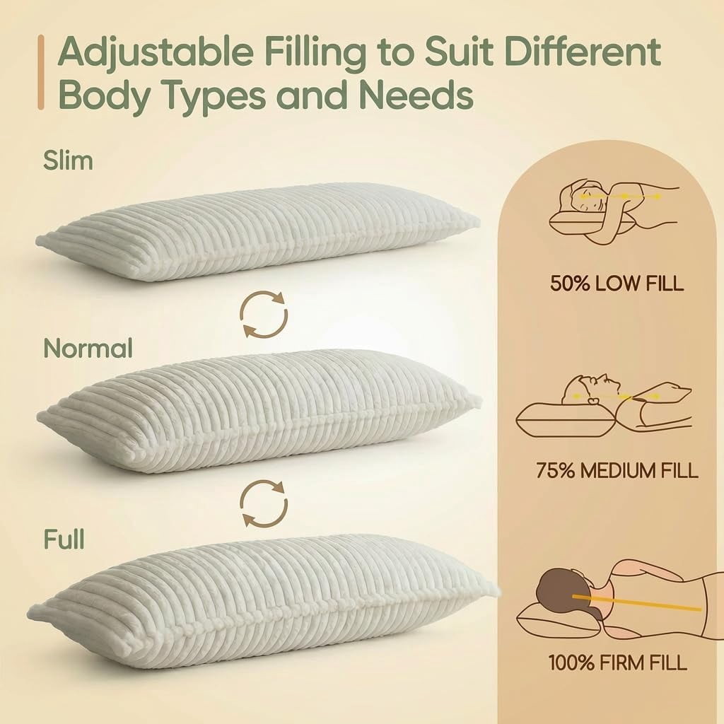 Fluffy Faux Fur Full Body Pillow for Adults, 20x54 Inch Shredded Memory Foam Pillow for Side Sleepers & Pregnancy Support, Long Bed Pillow for Back Pain Relief with Removable Cover