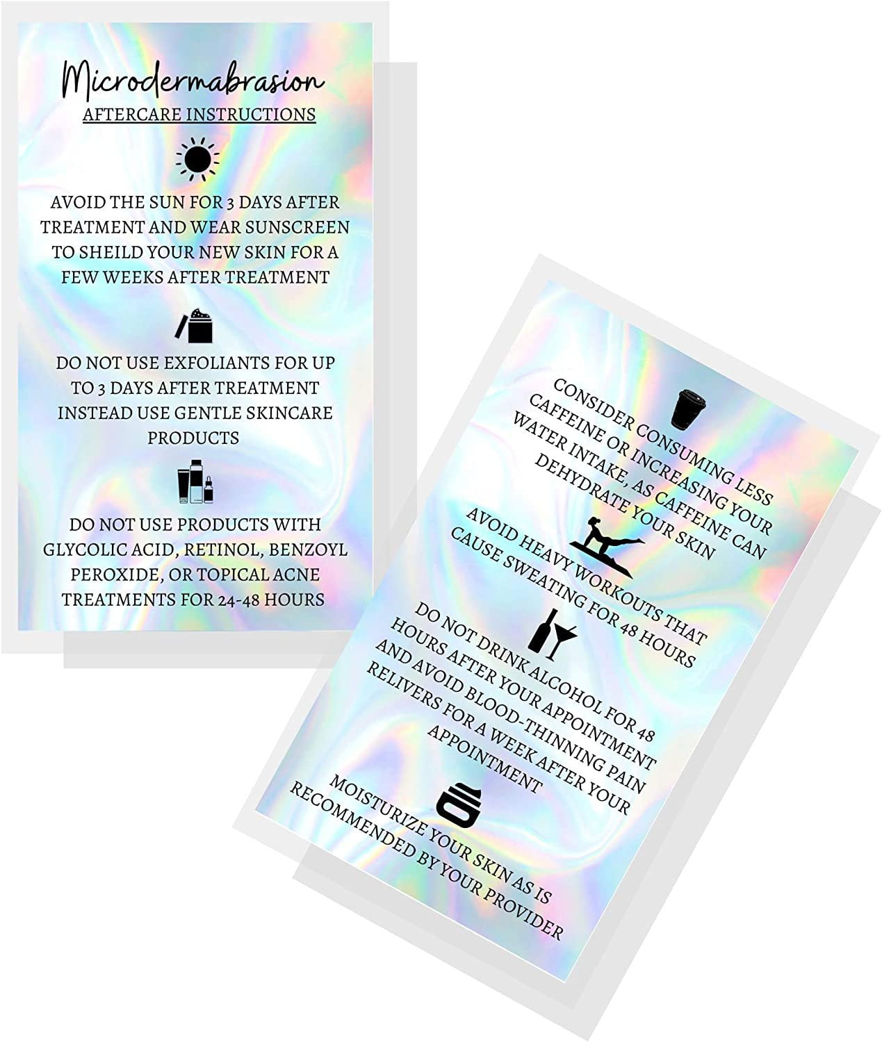 Microdermabrasion Aftercare Cards 50 Pack Size 2x3.5 inches Business