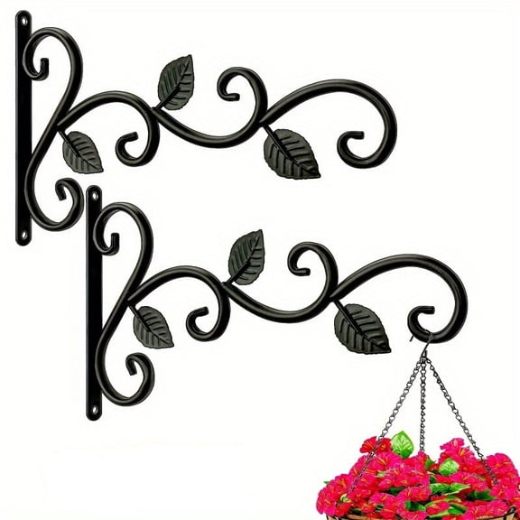 2pcs Rustic Wrought Iron Wall Bracket Plant Hooks, Metal Hangers For Hanging Indoor Outdoor Plants, Flower Pots, Bird Feeders,