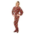 thumbnail image 1 of Brown Fleece w/ Pink Hearts Womens Footed Pajamas Sleeper with Drop seat, 1 of 3