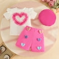 thumbnail image 2 of Jamsmile Toddler Girls Outfits Sets Toddler Girls Short Sleeve Ribbed T Shirt Tops + Heart Shorts + Hats 3pcs Kids Girls Outfits, 2 of 4