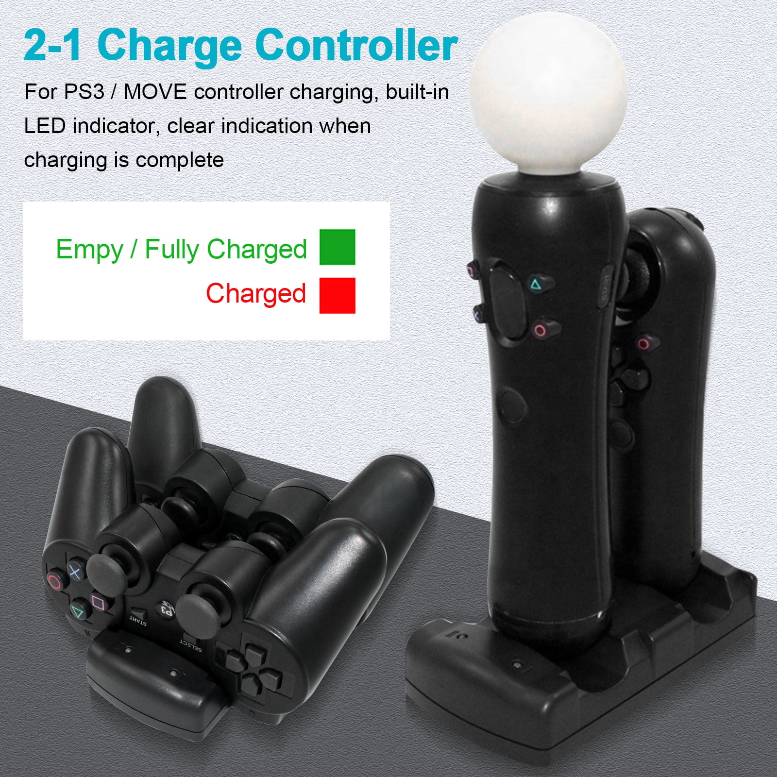 EEEkit 4 in 1 Dual Charger Stand Dock Station Fit for Sony Playstation PS3 Controller with USB Charging Cable