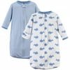 Hudson Baby Infant Boy Cotton Long-Sleeve Wearable Sleeping Bag, Sack, Blanket, Blue Whales, 0-3 Months