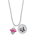 thumbnail image 1 of Delight Jewelry Silvertone Crystal Hot Pink Spinner Silvertone Script Initial Disc - U - Charm Necklace, 20"+3", 1 of 4
