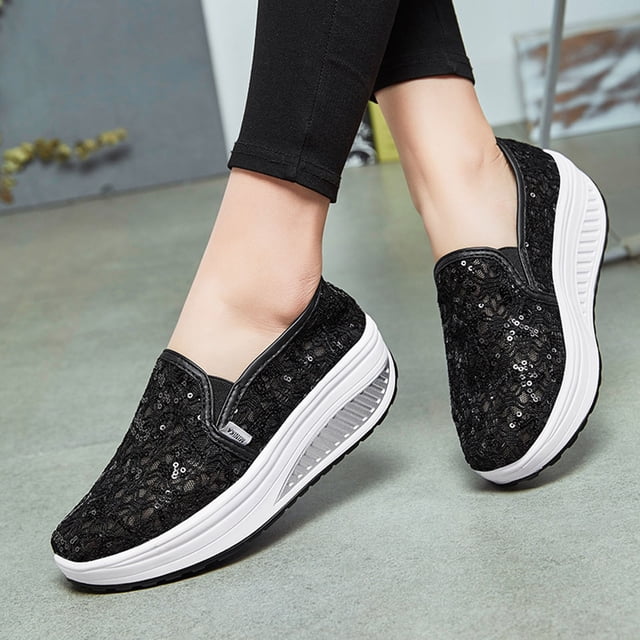 Zapatos de mujer, cuñas poco profundas, zapatos mecedores, suela gruesa, zapatos deportivos informales para caminar Wmkox8yii sa3211