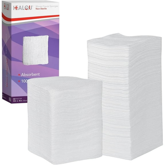 HEALQU 4x4 Gauze Pads – 8-Ply Woven, Pack of 200 – Soft, Absorbent Non-Sterile Surgical Sponges for Wound Dressing, Cleaning & Prepping