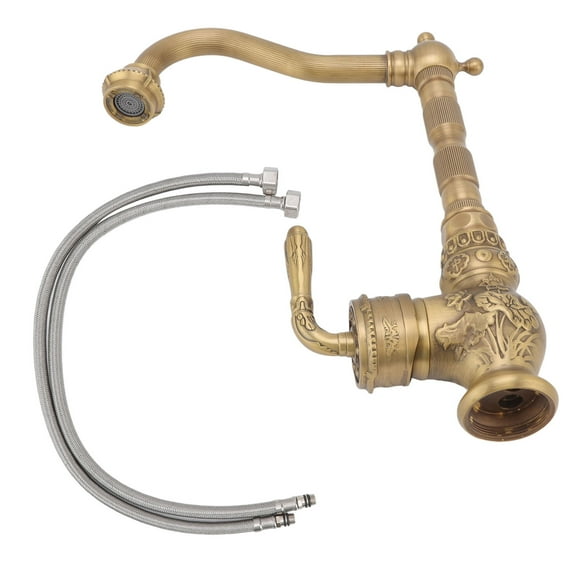 Single Handle Kitchen Faucet, Cold Hot Water Mixer 360 Degree Rotation G1/2 Leak Proof Antique Brass Kitchen Faucet for Household