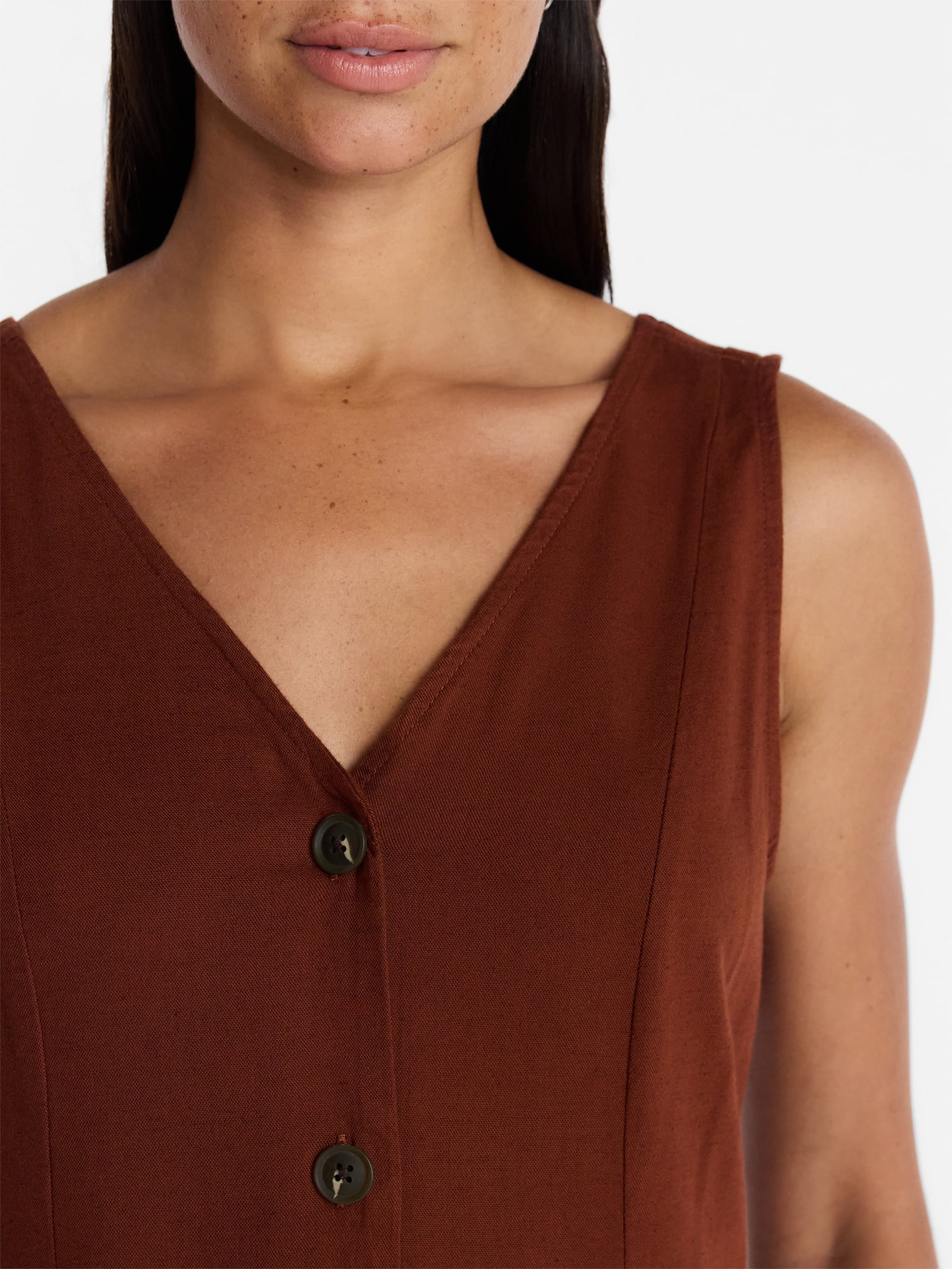 Time and Tru Women's Sleeveless Button Down Linen Blend Dress, Sizes XS-XXXL