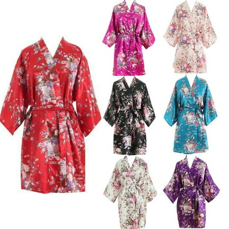 2019 Womens Satin Floral Bridesmaid Robes Gowns Bride Bath Robe Wedding Kimono
