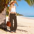 thumbnail image 5 of TaTaai Women All Season Striped Patchwork Wide Leg Pants Cotton Linen Casual Elastic Waist Loose Straight Trousers with Pockets Comfortable Daily Work Wear Gift, 5 of 9
