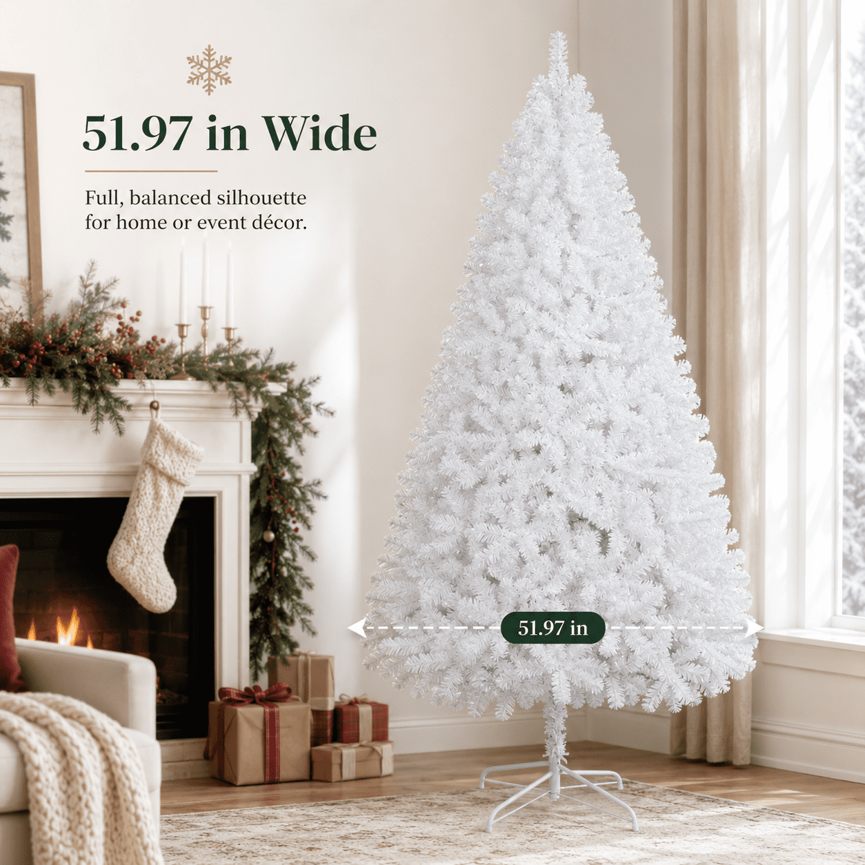 Alvantor 7.5 ft White Flocked Artificial Christmas Tree with 1349 PVC Branch Tips and Metal Stand