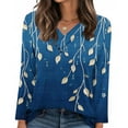 thumbnail image 3 of Women's Floral Print V Neck T-Shirt Long Sleeve Modern Design Loose Fit Business Casual Everyday Top, 3 of 6