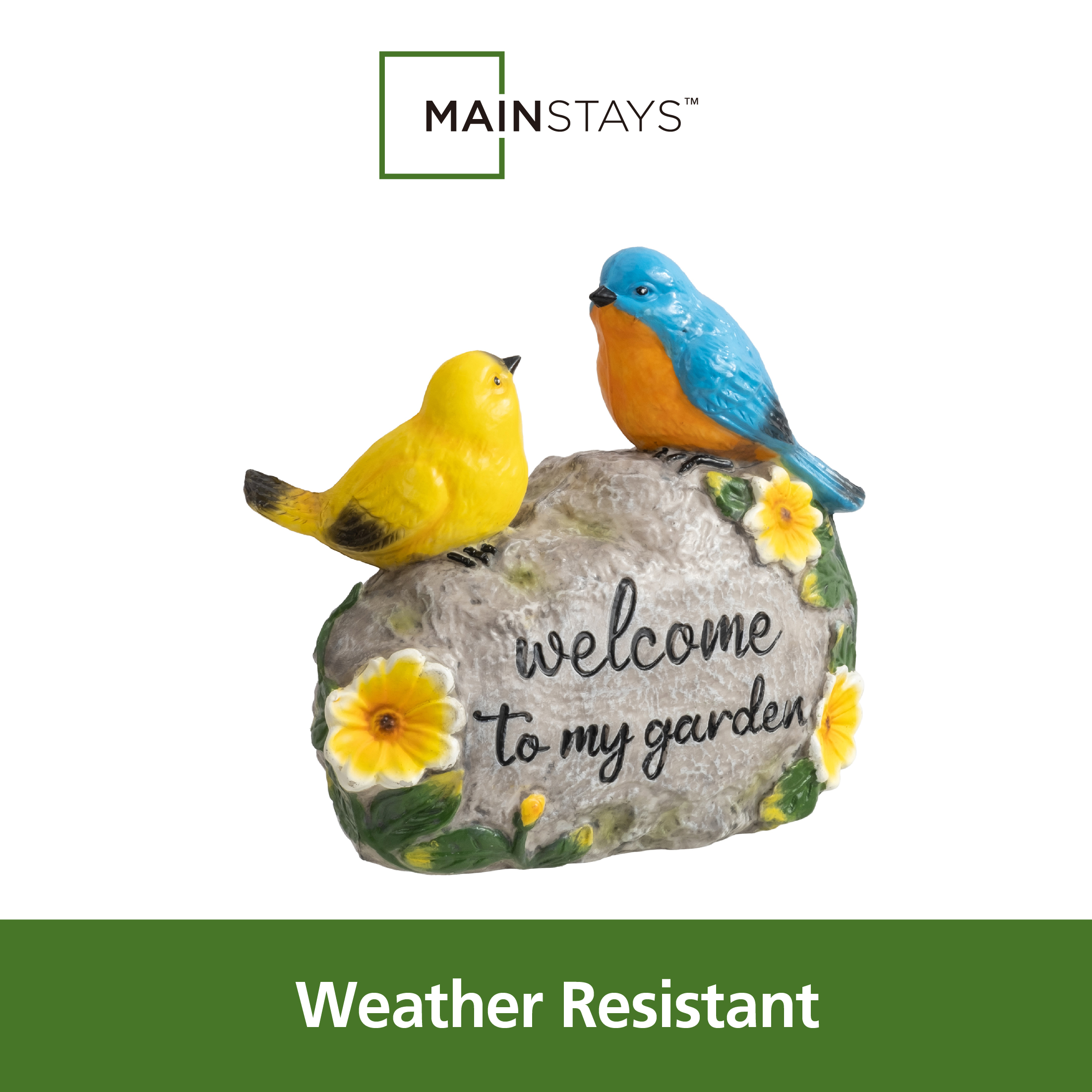 Mainstays Welcome Rock Outdoor Garden Statue with Colorful Birds, Weather-Resistant