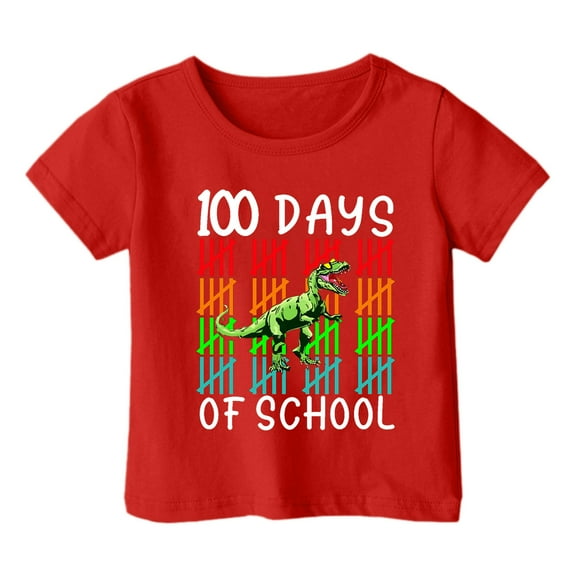 FINALGANG Boys Kids Fashion Letter Dinosaur Graphic Tees Short Sleeve Crewneck Lightweight Top For Summer Daily Wear Red 12-13 Years