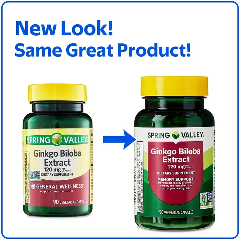 Spring Valley Ginkgo Biloba Extract Dietary Supplement Vegetarian Capsules  for Memory Support, 120 mg, 90 Count