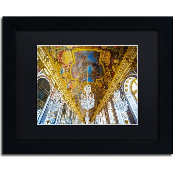Trademark Fine Art "Versailles Hall Of Windows" Canvas Art by Yale Gurney, Black Matte, Black Frame