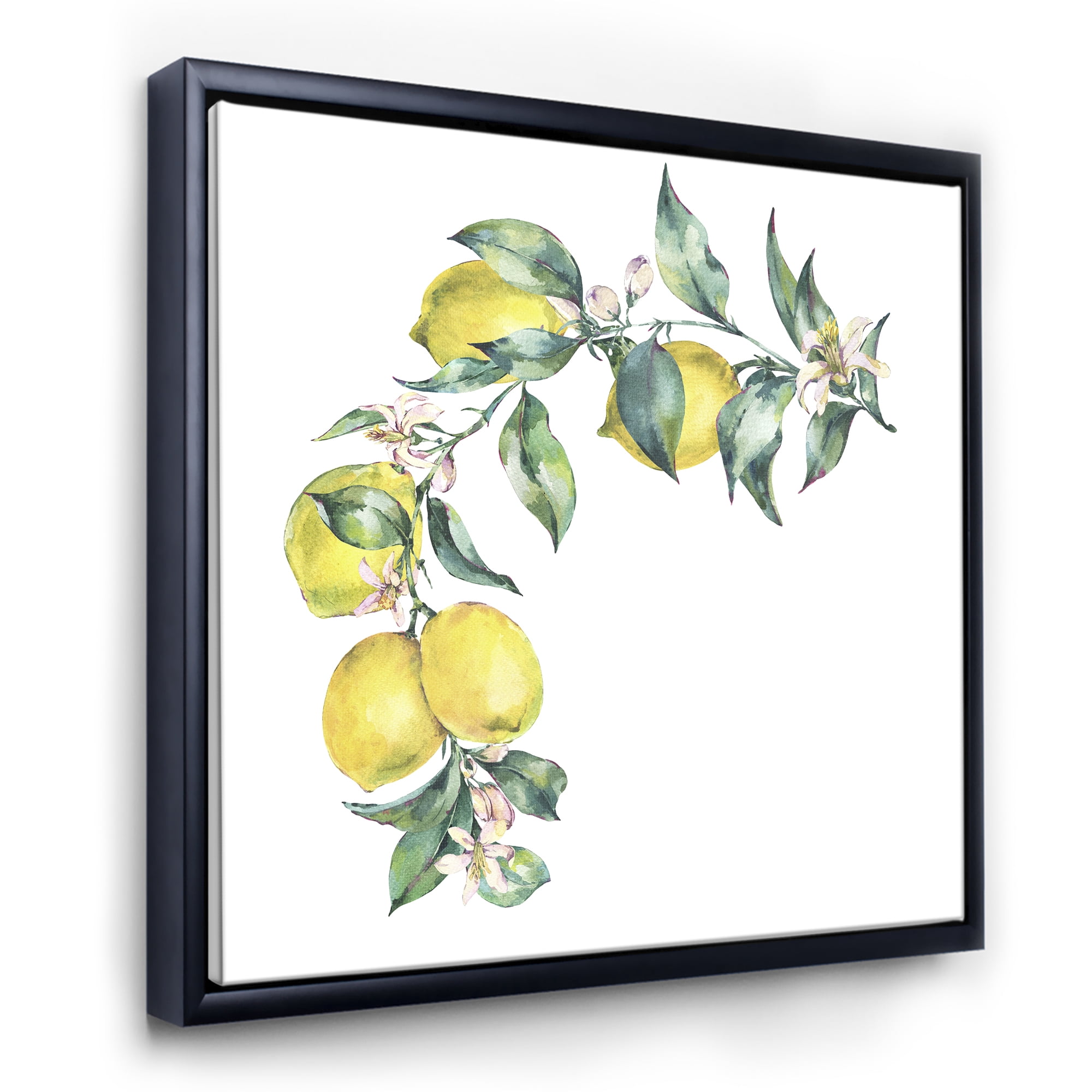 Designart 'Branch of Leaves and Yellow Lemons II' Tropical Framed Canvas Wall Art Print
