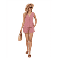 thumbnail image 2 of Women Two-Piece Resort Short Suit Linen Check Vest Red S, 2 of 7