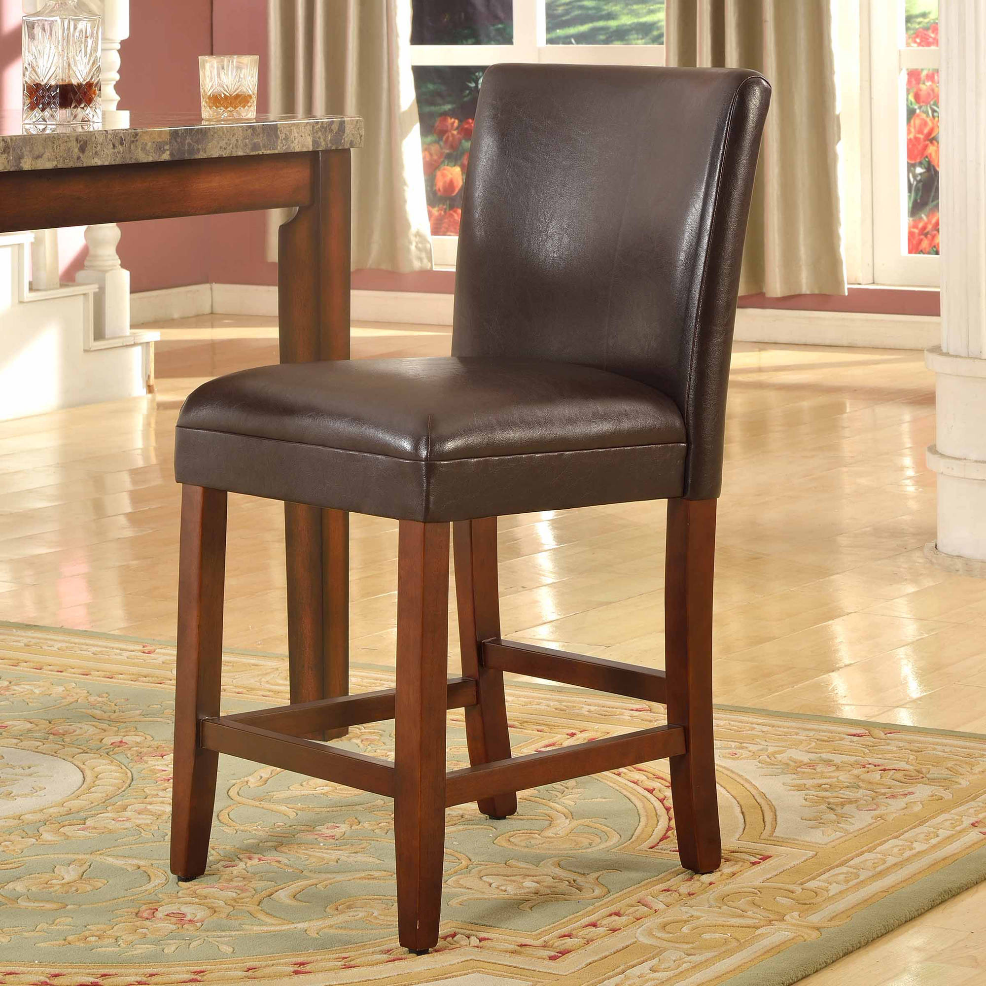 HomePop 24" Faux Leather Barstool - Brown Faux Leather