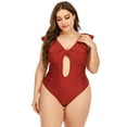thumbnail image 2 of Meichang Women's Cutout One Piece Swimsuits Plus Size Tummy Control Ruffle Bathing Suits Sexy Monokinis Hollow Out Keyhole Swimwear Solid Color Pleated Swimsuits, 2 of 7