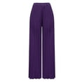 thumbnail image 4 of Holiday Deals UTSJKR Women's Solid Color Palazzo Pants High Waist Loose Wide Leg Pleated Long Trousers with Pockets Purple 6, 4 of 5