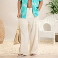 thumbnail image 6 of cfhntfmh Men's Linen Pants Wide Leg Beach Casual Summer Lightweight Trousers Low Waist Vacation Pants Solid Lounge Pants（Beige,Large), 6 of 6