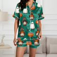 thumbnail image 5 of Halloween Pajamas Halloween Satin Pumpkin Pocket Button Nightwear Pajamas for Women Set, 5 of 6
