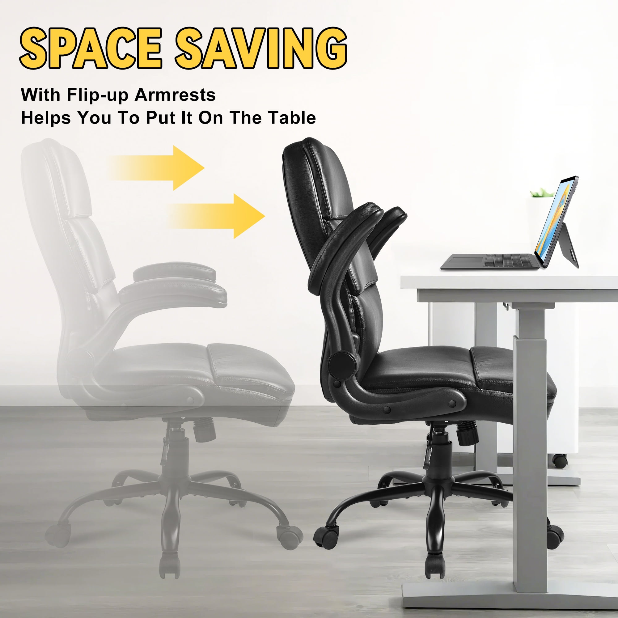 YEEZEE Office Chair with Ergonomic 3-Stage Support and High Back with Armrests,Office and Home