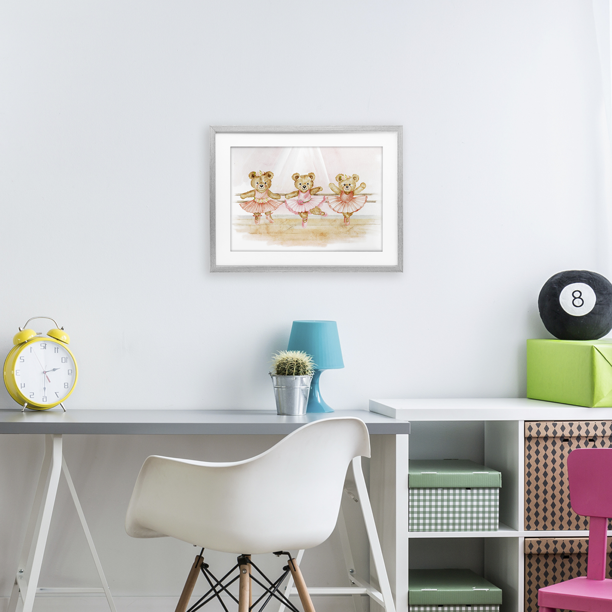 Ballet Teddies Triplet Gray Framed Print Under Glass, design by Amy Hall