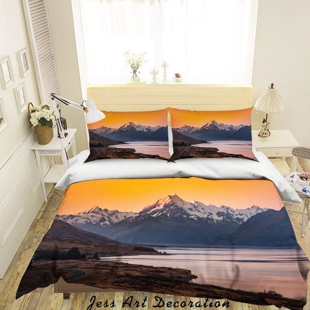 3D Sunset Sky Snow Mountain Landscape Quilt Cover Set Bedding Set Duvet Cover