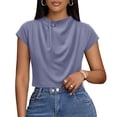 thumbnail image 2 of ClodeEU Women's Ruched Mock Neck Short Sleeve T-Shirt,Slim Fit Crew Neck Tee Gray,Women's Plus L, 2 of 5