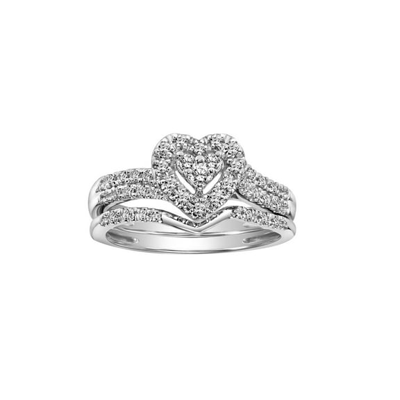 Keepsake 1/4ctw Diamond 10kt White Gold Heart Halo Bridal Set (I-J, I2-i3)