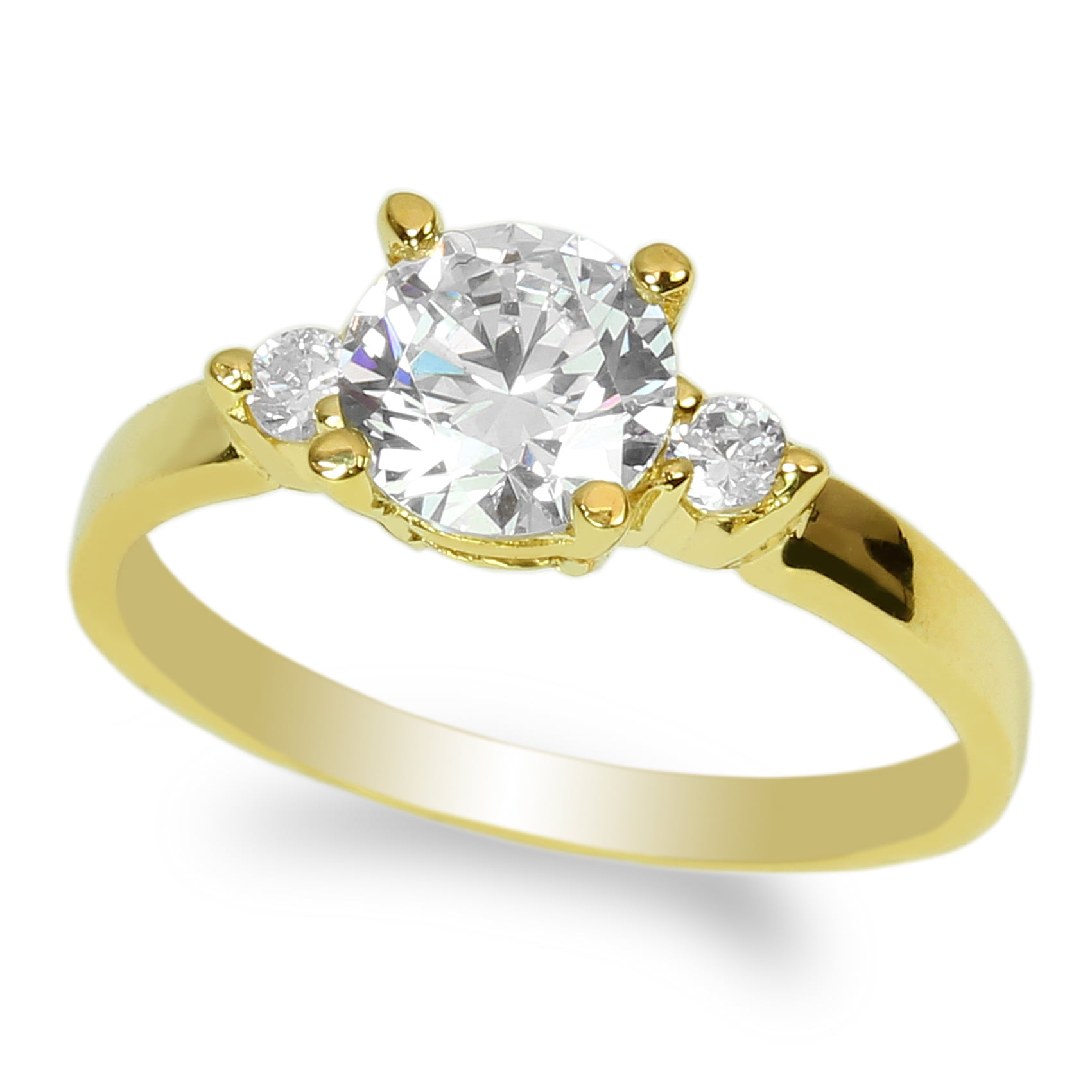Yellow Gold Plated Beautiful Round Clear CZ Unique Solitaire Ring Size 4-10 