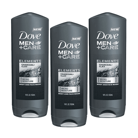 Dove Men+Care Elements Charcoal and Clay Body Wash, 18 Oz, 3 Pack