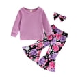 thumbnail image 1 of xiaxaixu Baby Girl Pants Suits Solid Color Waffle Tops Floral Pants Headband, 1 of 9