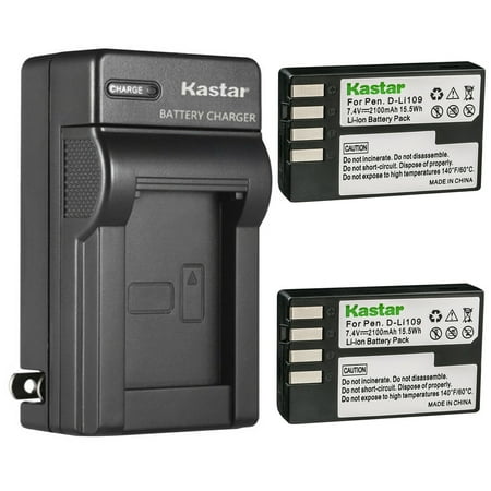 Kastar 2-Pack Battery and AC Wall Charger Replacement for Pentax D-Li109 Battery Pentax D-BC109 Charger Pentax K-R KR K-30 K30 K-50 K50 K-70 K70 K-500 K500 K-S1 KS1 K-S2 KS2 KP KF Camera