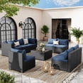 thumbnail image 3 of POTEBAN 9 Pieces Patio Conversation Set, Outdoor Black PE Wicker Sectional Sofa for Backyard Garden, Blue, 3 of 9