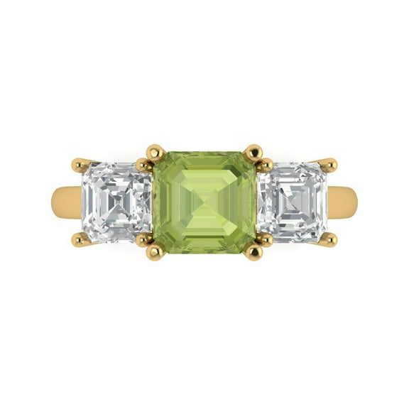 Clara Pucci 14K Yellow Gold 4ct Peridot Three-Stone Ring for Women