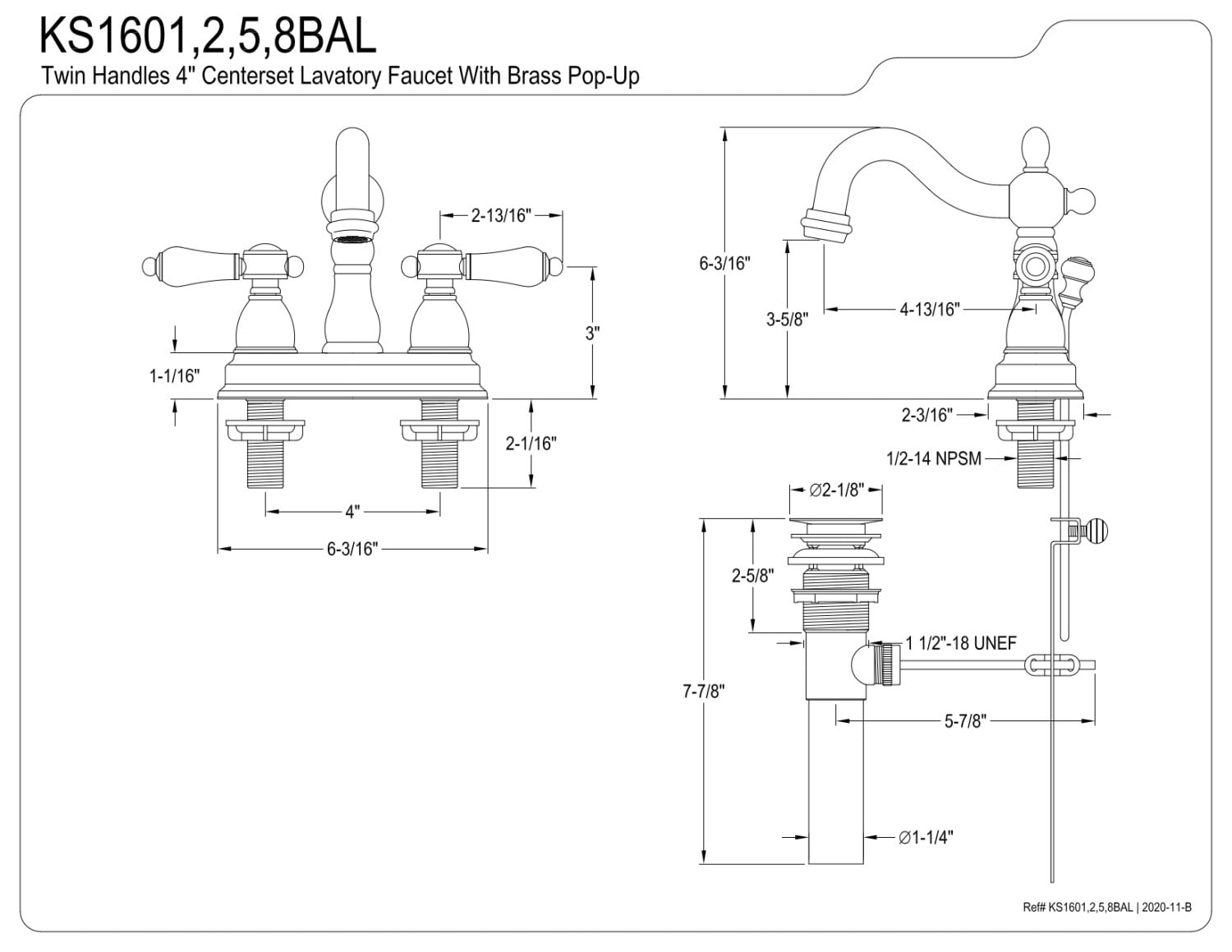 Kingston Brass KS1601BAL 4 in. Centerset Bathroom Faucet, Polished Chrome