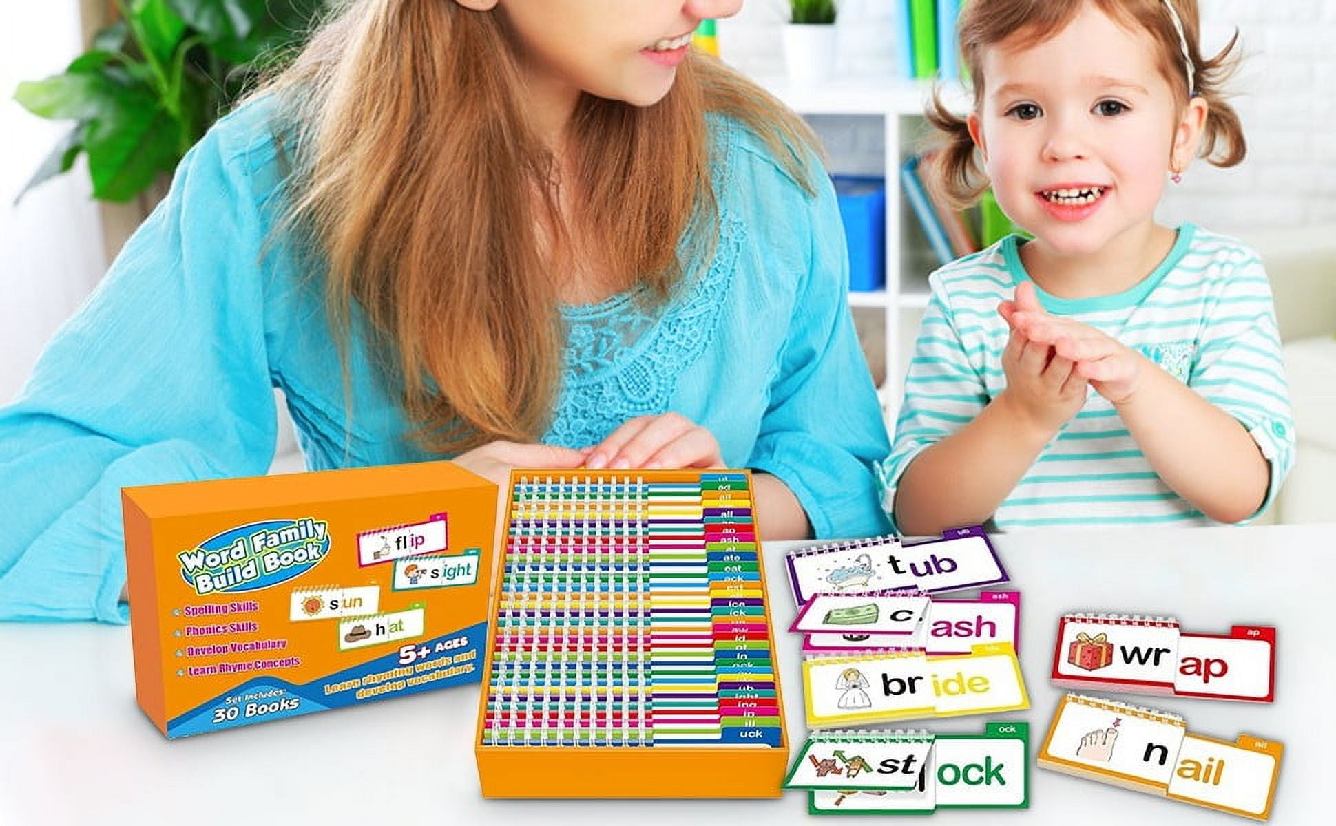 30 Read and Rhyme Flip Books,Word Family Build Book,Learn to Read Phonics Flash Cards,Sight Words Flash Cards for Classroom Homeschool Preschool Learning Activity