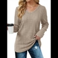 thumbnail image 2 of Blusas de Larga para Mujer, Camisas con Cuello en V, Suéteres Tipo Túnica Ligeros, Moda Caqui XXL, 2 of 9