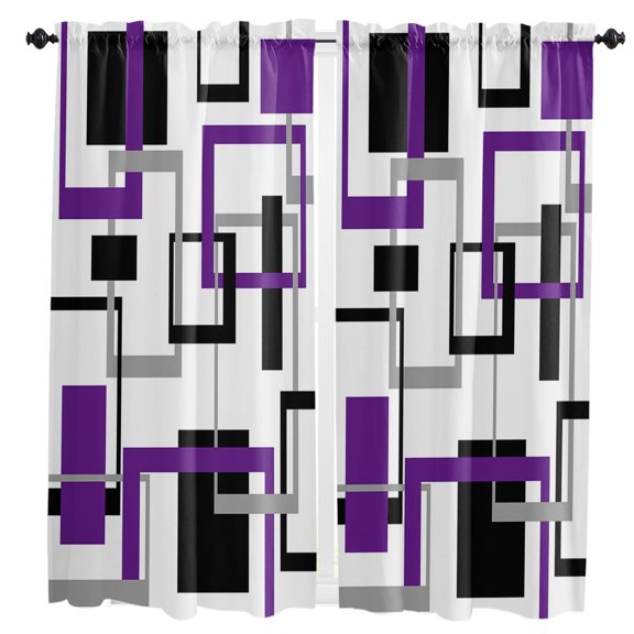 Abstract Geometric Art Black Purple Curtain Home Decoration Living Room Short Curtains Window Treatments For Kitchen Bedroom