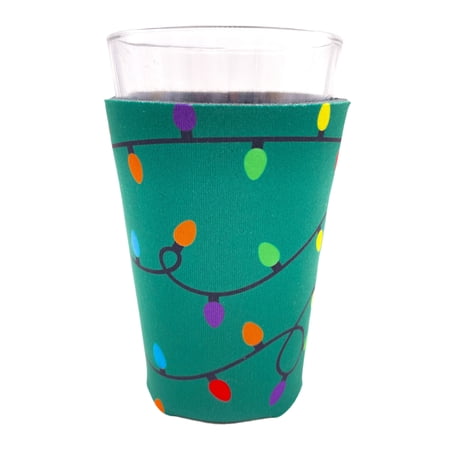 Christmas Lights Pattern Green Pint Glass Coolie