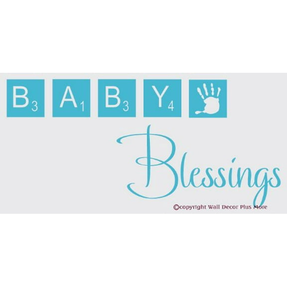 Nursery Décor Baby Blessings with Scrabble Tiles Wall Decals Vinyl Sticker, 23x10-Inch Geyser Blue