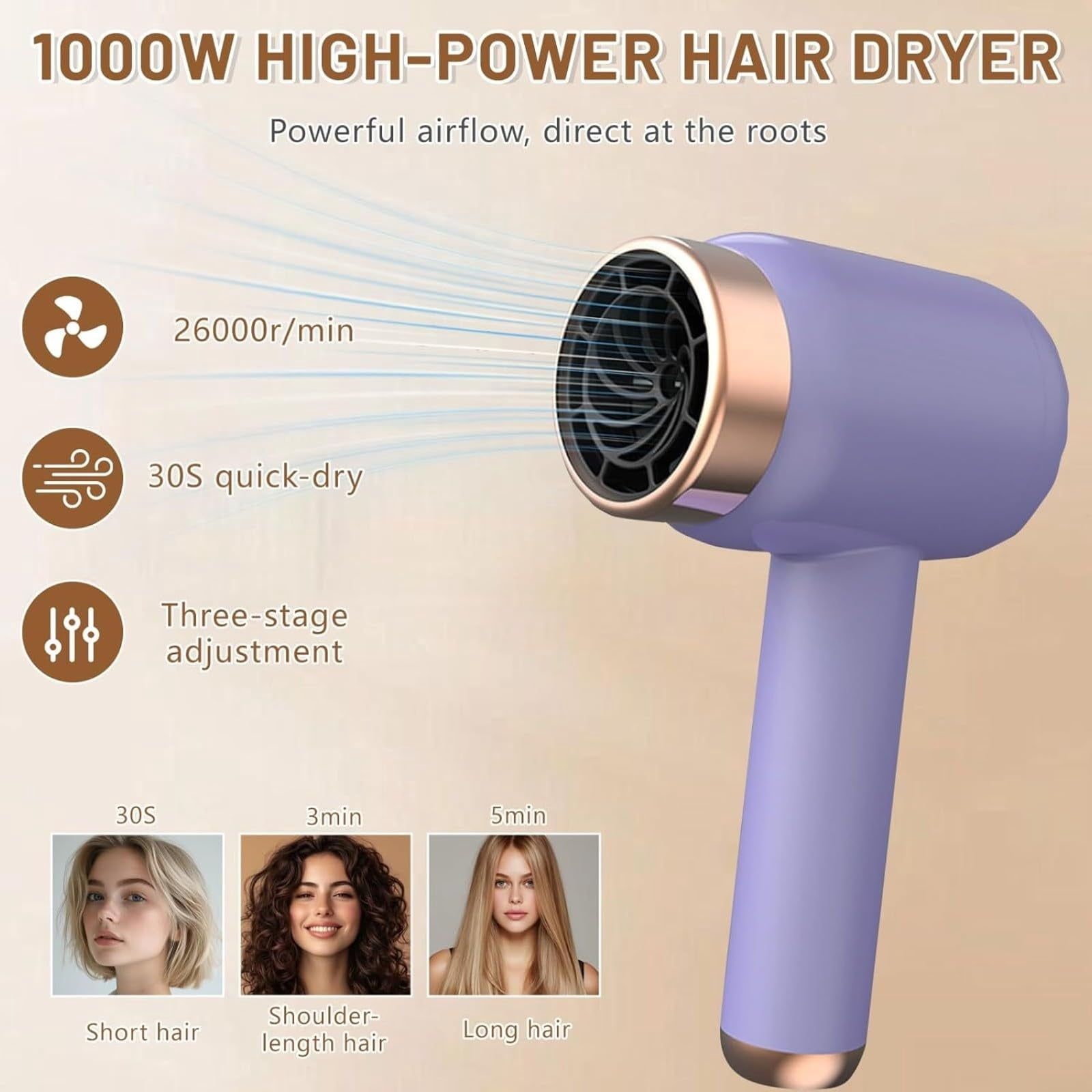 Cordless Rechargeable Hair Dryer With 3 Speeds And Heat Settings Portable Wireless Blow Dryer For Travel Home Gift, C