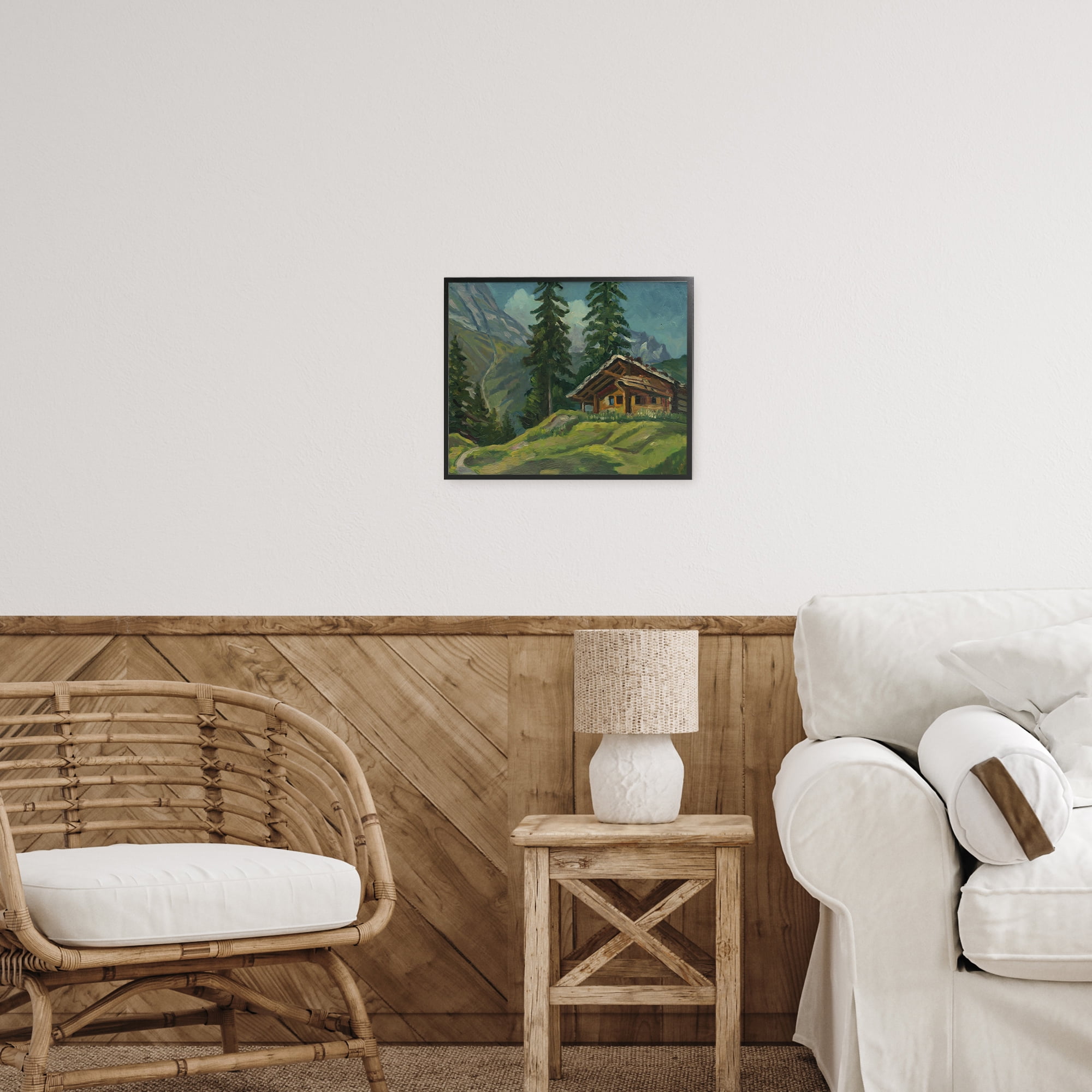Cabin At Base Of Mountain Black Framed Giclee Art, design by Lettered and Lined